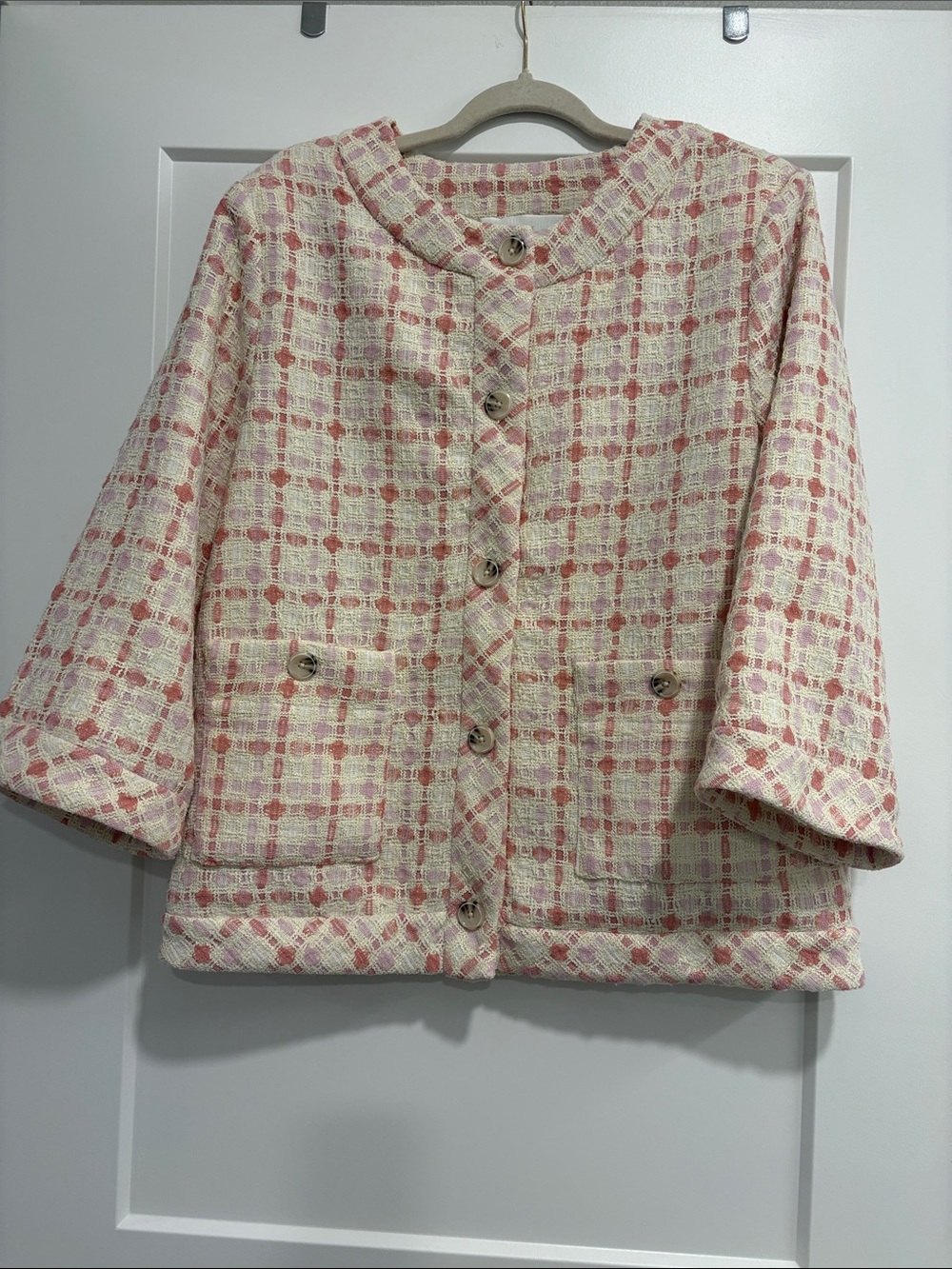 English Factory /Anthropology Cream and Pink Tweed Blazer/Jacket NEW